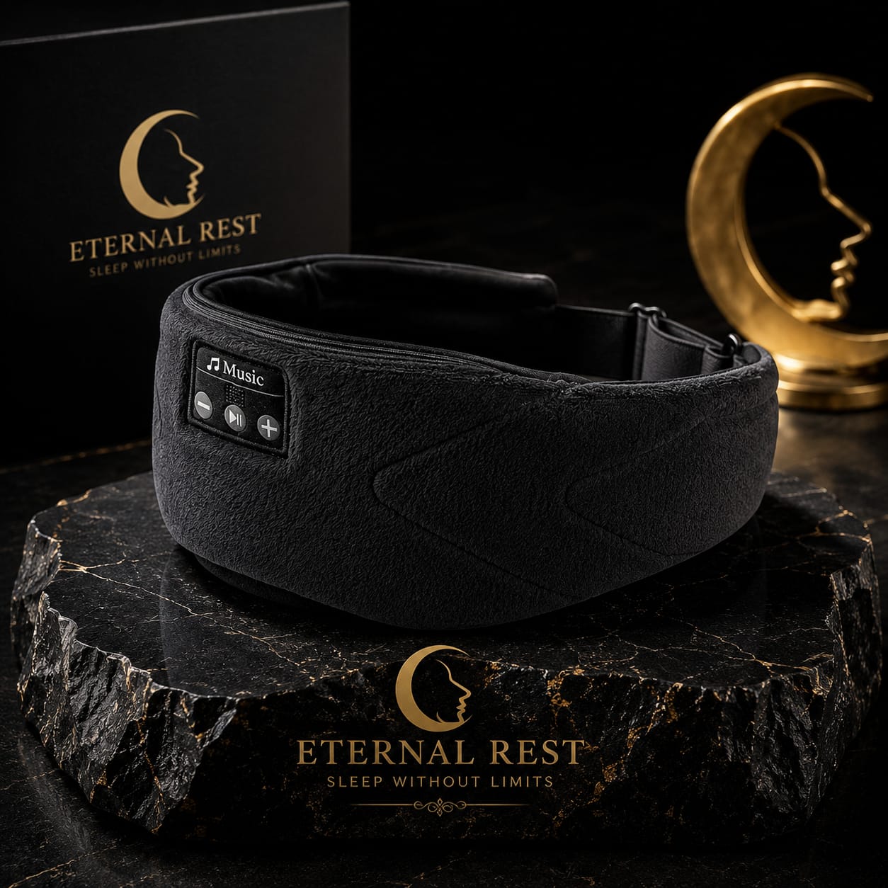 Eternal Rest Bluetooth Sleep Mask on Obsidian Stand